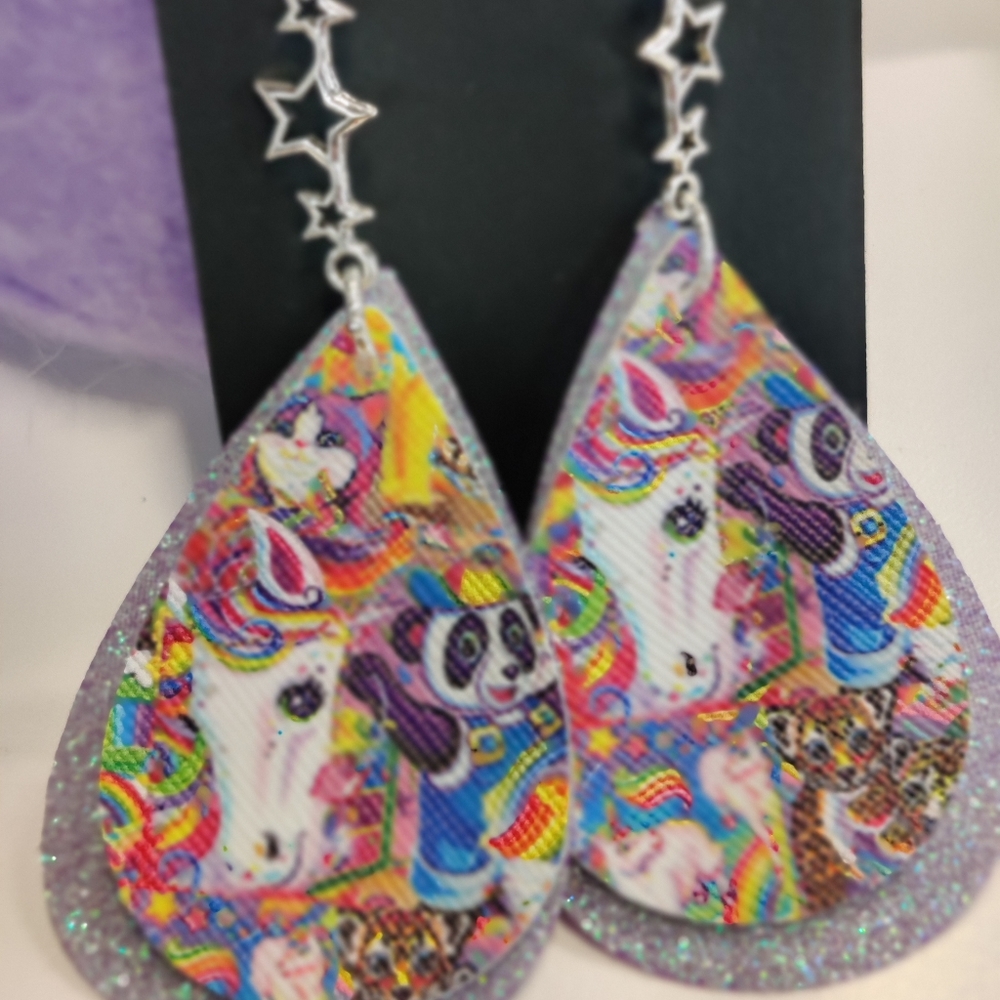 Lisa Frank inspired silvertone earrings - Picture 2 of 3